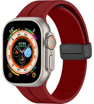 Apple Watch Ultra 49mm Uyumlu Kordon Silikon Metal Mıknatıslı Toka Zore KRD-84 Kayış (Koyu Mor)