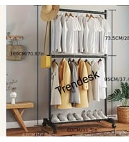 Metal Siyah Çift Askılı Elbise Askılığı Konfeksiyon Askılık Tekerlekli 6008