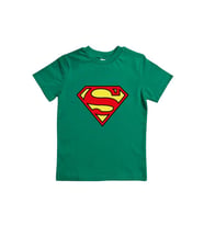 Superman baskılı pamuklu penye kumaş yazlık çocuk tişört (Yeşil)