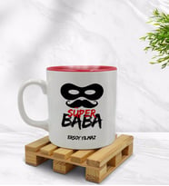 BK Gift Kişiye Özel Süper Baba Tasarımlı İçi Kırmızı Renkli Kupa Bardak Model 5