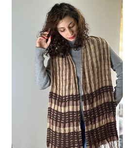 EKOSE BÜZGÜLÜ DESENLİ KARELİ KADIN FULAR ŞAL 180X40 CM (Kahverengi)