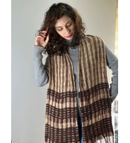 EKOSE BÜZGÜLÜ DESENLİ KARELİ KADIN FULAR ŞAL 180X40 CM (Kahverengi)
