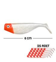 Silikon Balık Yem - DFT - 6cm - Kırmızı/Beyaz (141-3017) - 25'li Paket