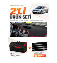 RENAULT FLUENCE KÜÇÜK EKRANLI (2009-2016) Uyumlu Torpido Örtüsü + Deri Bagaj Çantası Seti - Siyah Kırmızı