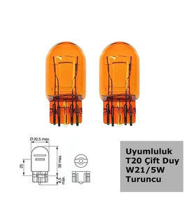 WY21 Tip 5W Çift Duylu Turuncu Halojen Ampul 12V 2 Adet