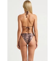 Kadın Bikini Takımı Yılan Desenli Üçgen Üst Kapsız Süper Yüksek Bel Slip Alt Örme Kumaş Şık