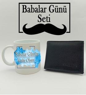 Babalar Gününe Özel  Mavi Tasarımlı Kupa & Cüzdan Hediye Seti