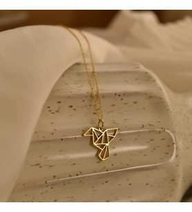 Kişiye Özel Origami Kuş Figürlü Kolye 925K Gümüş (Gold)