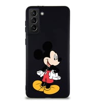 Samsung Galaxy S21 Plus Soft Premier Kapak Mickey Mouse-D Tasarımlı Silikon Kılıf - Siyah (Şeffaf)