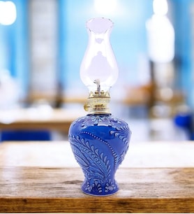 GERÇEK EL İŞLEMESİ, DEKORATİF ÇİNİ GAZ LAMBALARI (10 farklı model) (SAKS MAVI)