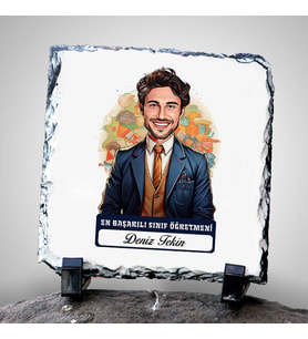 Kişiye Özel Hediye Karikatürlü En İyi Erkek Sınıf Öğretmeni Dekoratif Taş