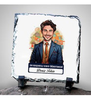 Kişiye Özel Hediye Karikatürlü En İyi Erkek Sınıf Öğretmeni Dekoratif Taş