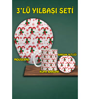 Yılbaşı Temalı 3'lü Mousepad Kupa ve Bardak Altlığı Seti