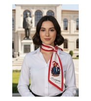 Atatürk Silüetli ve İmzalı Kırmızı-Beyaz Desenli Kravat / Eşarp / Fular