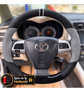 Toyota Verso AR20 Dikme Direksiyon Kılıfı Delikli Deri Parlak Siyah Gri Detay Çift Yüzük ve Dikiş 2009-2013