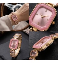 Özel Saat Kutulu Zirkon Taşlı Gold Pembe Renk Kadın Kol Saati Taşlı Göz Alıcı Metal Kordon Yeni Yılbaşı Hediyesi Zarif Sürpriz Hediye Sevgiliye Anneye Ablaya Eşe Hanıma Kardeşe Teyzeye Doğum Günü Yıl Dönümü Hediyesi Arkadaşa Dosta