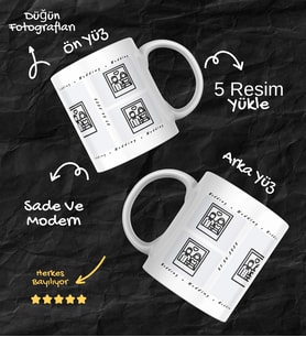 Kişiye Özel 5 Fotoğraflı, İster Düğün, Doğum Günü Veya Sevgiline Hediye Et Özel Anlar - 1.Kalite Porselen Kupa (Parlak Beyaz)