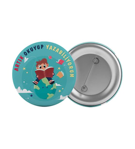 Artık Okuyorum Yazıyorum Çanta Rozeti 20 Adet En Büyük Boy 5.8cm İğneli Broş