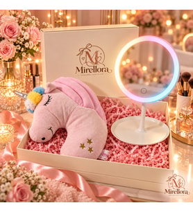 Mirellora Unicorn Boyun Yastığı ve Işıklı Ayna Hediye Kutusu