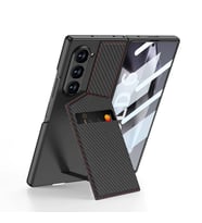Galaxy Z Fold 6 Kılıf Karbon Fiber Kartlıklı Zore Kıpta Dik Açılan Kartlıklı Kapak