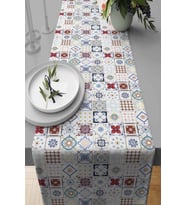 Kırmızı Çini Desen Premium Masa Örtüsü Runner RNR093