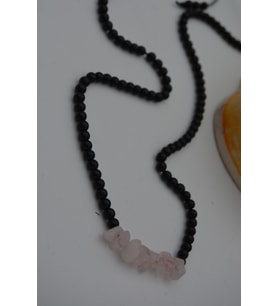 STONEAGE JEWELLERY Pembe Kuvars ve Oniks Taşlı Metalsiz Kolye