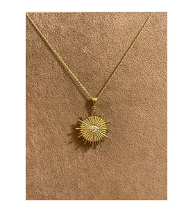 925 Ayar Gümüş Gold Renk Zincirli Güneş Kolye 45cm