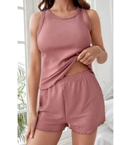 Kadın Tozlu Pembe Kenarları Fırfırlı Şortlu Kaşkorse Gecelik Takımı H110483