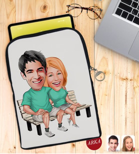 BK Gift Kişiye Özel Sevgililer Karikatürlü Taşınabilir Koruyucu Tablet Kılıfı & Organizer Çanta - Siyah-55