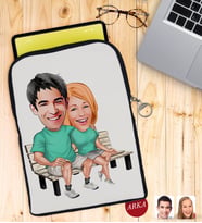 BK Gift Kişiye Özel Sevgililer Karikatürlü Taşınabilir Koruyucu Tablet Kılıfı & Organizer Çanta - Siyah-55