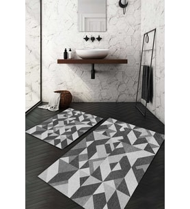 Dijital Baskılı Kaymaz Taban Yıkanabilir 2'li Klozet Takımı Banyo Paspası NDKZ-HT-322 (Gri)