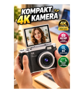 Kompakt 4K Dijital Kamera 48 MP 8X Zoom Döner Flip Ekranlı Vlog ve Selfie Kamerası