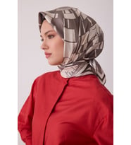 Geometrik Desen %100 Twill İpek Eşarp BE11