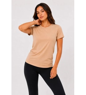 Basic Tişört Bisiklet Yaka Kısa Kol Günlük Yazlık Slim Fit T-Shirt - Bej