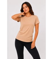 Basic Tişört Bisiklet Yaka Kısa Kol Günlük Yazlık Slim Fit T-Shirt - Bej