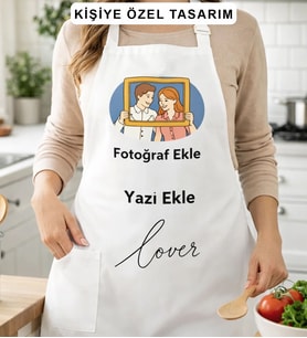 BK Gift Kişiye Özel Kendin Tasarla Beyaz Mutfak Önlüğü - Aşçı Önlüğü, Şef Önlüğü, Sevgiliye Hediye, Doğum Günü Hediyesi