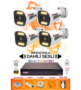 FURY 4 LÜ Sesli 6 Warm Led Gece Renkli Görüş Su Geçirmez Güvenlik Kamerası Seti 320GB
