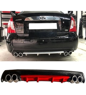 Hyundai Accent Era Kırmızı Difüzör Çiftli Yuvarlak Egzoz Görünümlü D Tip Difizör 2006 - 2009