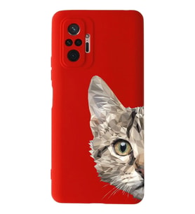 Xiaomi Redmi Note 10 Pro Uyumlu Lansman Kılıf Catface Tasarımlı İçi Kadife Kapak-Kırmızı (Şeffaf)