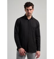 Siyah Sert Yaka Düz Classic Pamuklu Comfort Fit Gömlek 1004250213
