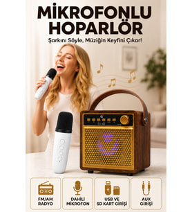 KTS-1865 Bluetooth Hoparlör Mikrofonlu Taşınabilir Ahşap Kablosuz Karaoke Ses Sistemi 3 İnç