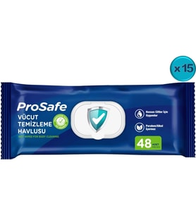 Prosafe Hasta Vücut Temizleme Islak Mendil Havlu 48 Yaprak XL (15 Li Set) Plastik Kapak