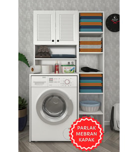 Kenzlife membran çamaşır makinesi dolabı hayzummaks byzbyz panjur 180*66*55 mebran kapak suntalam gövde (Beyaz-Gri)