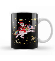 Cute Santa Claus Riding a Unicorn Through Space Kupa Bardak Porselen