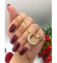 22 AYAR ALTIN KAPLAMA KADIN GOLD KIVIRCIK ZİNCİRLİ AY YILDIZLI ÇITIR KOLYE