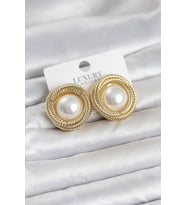 Pirinç Gold Renk Sarmal Model İncili Kadın Küpe - TJ-BKP11778