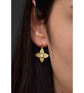 925 Ayar Gümüş Gold Kaplama Nisan Doğum Taşı Lilyum Çiçeği Çivili Top Sallantılı Küpe