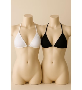 Kadın Siyah ve Beyaz Minimal Kesim Üçgen Bikini Üstü