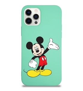 Apple iPhone 12 Pro  Lansman Kılıf Mickey Mouse Tasarımlı Altı Kapalı İçi Kadife Kaplı  Kapak (Şeffaf)