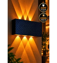 Siyah Mavi Desenli 12W 2200K Amber Işıklı 3 Gözlü Yukarı Aşağı Dekoratif Duvar Apliği 16 cm